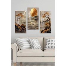 KutuTR 3D Görünümlü 2d Uv Baskı Temperli Cam Tablo Set – Altın Ay ve Dağ Silüeti Tasarımı 30X60CM- DCS010