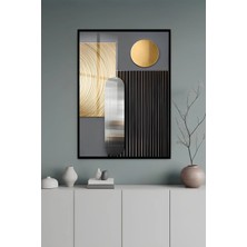 KutuTR Siyah Alüminyum Çerçeve Şaltın ve Siyah Geometrik Soyut Temperli Cam Tablo Uv Baskı -Siyah SCT130