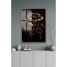 KutuTR Gold Alüminyum Çerçeve Altın Detaylı Gül Çiçeği Temalı Temperli Cam Tablo 2duv Baskı -Gold GCT058