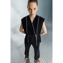 Moda İlgi Moda Ilgi Kadın Biye Detaylı Kruvaze Yelek 0116 Siyah