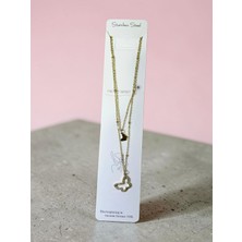 Nur Atelier Ikili Kelebek Gold Kararmaz Paslanmaz Kolye