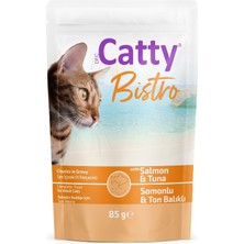 Catty Bistro Sos Içinde Somonlu Ton Balıklı Yetişkin Kedi Konservesi 85 gr
