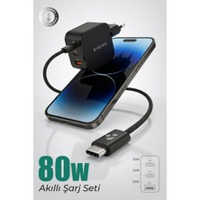 Kensa 80W Çift Portlu Usb-C Girişli Akıllı Hızlı Şarj Adaptör Kablo Seti - Pd ve Qc Destekli