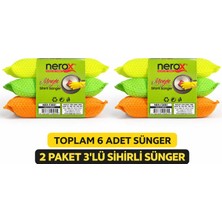 Bezos Nerox Magic Sihirli Sünger 3'lü 2 Paket Toplam 6 Adet Çok Amaçlı Temizlik Süngeri Mutfak Bulaşık Banyo Temizlik Süngeri
