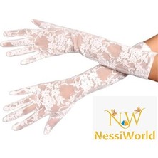 Nessi World Beyaz Renk Orta Boy Dantelli Eldiven