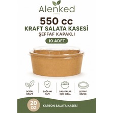 Alenked Kraft Karton Kapaklı Salata, Bowl, Makarna Kasesi 550 cc 10 Adet