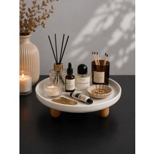 Yzhome Ahşap Top Ayaklı Porselen Sunumluk Ikramlık Kase Sunum Tabağı Organizer Düzenleyici Tabak 10*20CM