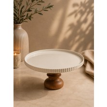 Yzhome Ahşap Ayaklı Porselen Sunumluk Ikramlık Kase Sunum Tabağı Tabak 11*23CM