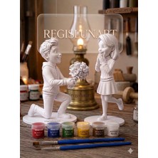 Regislunart 10CM Sevgililere Özel Kendin Boya Romantik Çift Biblosu Teklif Konseptli 3D Figür 2 Fırça 6 Boya Boyama Seti