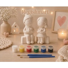 Regislunart 10CM Sevgililere Özel Boyanabilir Kalpli Sevgili Çift Figürü 3D 6lı Mini Boya ve Fırçalı Dekoratif Hediye Seti Boyama Seti Çocuklara Özel