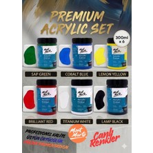 MONT MARTE Profesyonel 6X300 ml Ana Canlı Renkler Solmayan Akrilik Boya Yüksek Pigment Üstün Örtücü Premium Seri