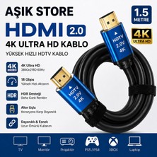 AŞIK STORE HDMI 2.0 Kablo 1.5 Metre 4K Ultra Hd 18GBPS Altın Uçlu Hdr Destekli Tv Monitör Ps5 Xbox Laptop Uyumlu