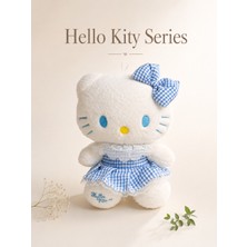 Hua Hello Kitty Peluş Oyuncak - Mavi Fiyonklu Özel Tasarım - Yumuşak Dokulu Mavi Ekose Elbiseli - Uyku A