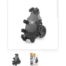 Premium HR92 Gidon Bağlantılı Motosiklet Telefon Tutucu 360 Derece Dönebilen Sarsıntıya Dayanıklı Bisiklet Telefon Sabitleyici - Siyah