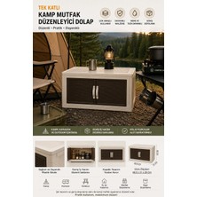 Begin Power 40 Litre Portatif Katlanabilir Kamp Mutfak Dolabı Kapaklı Dolap Kamp Mutfağı Beyaz