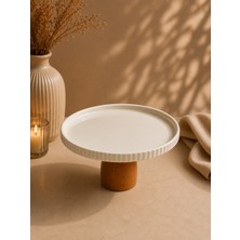 Yzhome Ahşap Ayaklı Porselen Sunumluk Ikramlık Kase Sunum Tabağı Tabak 10*20CM