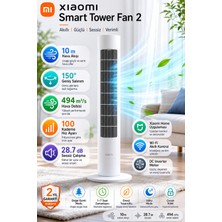 Xiaomi Smart Tower Akıllı Kule Tipi Vantilatör – 10 Metre Güçlü Hava Akışı, 150° Geniş Salınım, 100 Kademeli Hız Ayarı, Sessiz Inverter Motor, Wi-Fi ve Xiaomi Home Uygulama Kontrolü