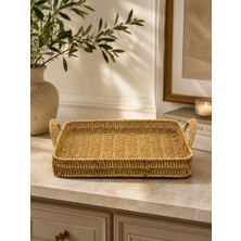 Yzhome Küçük Boy Dikdörtgen Hasır Tepsi Servis Sunum Tepsisi Organizer Düzenleyici 30*20CM
