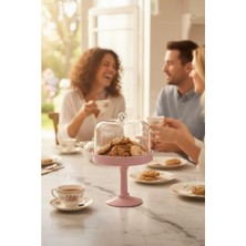 Bezos Soft Pembe Akrilik Ayaklı Kurabiyelik & Kapaklı Sunum Standı - 2 Parça