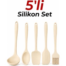 Evolis Kitchen Isıya Dayanıklı Yanmaz Yapışmaz Silikon Spatula Mutfak Seti 5 Parça Krem