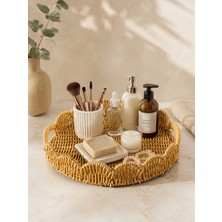 Yzhome Küçük Boy Yuvarlak Hasır Tepsi Servis Sunum Tepsisi Organizer Düzenleyici 25CM