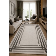 Norella Home Modern Çerçeve Desenli Kaymaz Taban Yıkanabilir Salon Mutfak Koridor Halısı Gri Dekoratif Halı