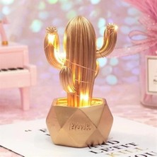 Beruflic LED Işıklı Sevimli Kaktüs Dekoratif Masa Lambası Mini Biblo Gece Lambası-Gold