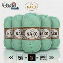 Nako Calico- 014498 Su Yeşili- 5'li Paket - 100GR/240M - El Örgü Ipi - Amigurimi-Hırka- Kazak- Şal-Bebek Ipi