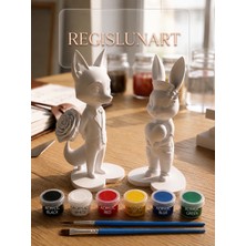 Regislunart Sevgililere Özel Date Kalp Stantlı Kendin Boya 3D Figür Seti – Tilki & Hemşire Tavşan (10 Cm) 6lı Boya 2 Fırça Boyama Hediye Set