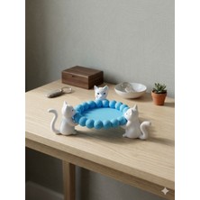 Regislunart Dekoratif Üç Kedili Takı Tepsisi - Modern 3D Figürlü Aksesuar Düzenleyici Organizer Sevimli Hediyelik Kedi Tasarımlı Anahtarlık