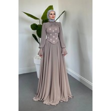 Merven Akyüz Lumiere Seyyar Korseli Şifon Abiye Vizon