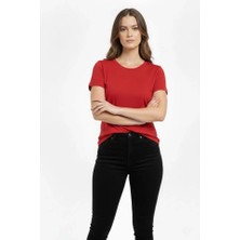 Nova Epoxy Art   T-Shirt Bisiklet Yaka Slim Fit Likralı Tişört Günlük Basic Body - Kırmızı