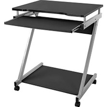 Larskas Vasagle Çalışma Masası, 2'si Frenli Toplam 4 Tekerlekli Bilgisayar Masası, Pc Masası, Pürüzsüz Klavye Çekmecesi, Kolay Montaj, Yerden Tasarruflu Z-Şekilli Pc Masası, Siyah, LCD811B