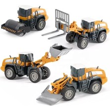 Larskas Oyuncak Metal Başlıklı Iş Makinaları Seti Ekskavatör Kar Küreyici Forklift Silindir 4 Ü 1 Arada Set