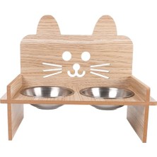 Larskas Gobypet Ahşap Kedi Mama ve Su Kabı ile Paspası, Çift Metal Hazneli