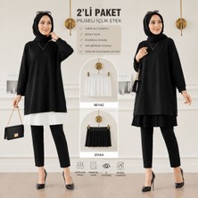 Mavi Concept Kadın Tesettür Piliseli Pileli Içlik 2'li Paket Etek Tunik Altı Uzatıcı Pliseli Pileli Kısa 2'li Paket Etek ( Siyah - Beyaz )