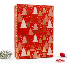Larskas Yılbaşı Hediye Kutusu – 27X19X7 cm Kırmızı Noel Temalı Kapaklı Hediye Kutusu | Dayanıklı Karton, Altın Detaylı Yeni Yıl Hediye Paketi Kutusu