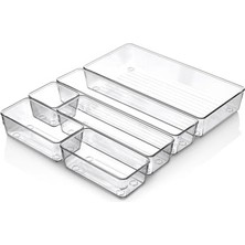 Larskas Mallart® 6'lı Şeffaf Çekmece Düzenleyici Seti – Plastik Organizer Kutular | Makyaj, Ofis, Mutfak ve Banyo Düzeni Için 6 Farklı Boyda Şeffaf Kutu