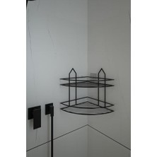 Larskas Alper Banyo Siyah 2 Katlı Köşe Banyo Rafı, Hem Yapışkanlı Hem Vidalı Montajlı Duş Rafı, Metal Şampuanlık ve Banyo Organizer, Duvar Tipi Köşe Raf Düzenleyici