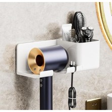 Larskas Busstier Saç Kurutma Makinesi Tutucu Banyo Organizeri: Duvara Monte Edilebilir, Pratik Depolama Çözümü (Beyaz)