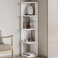 Larskas Herry Köşe Kitaplık – Dekoratif Raf Ünitesi, Modern Kütüphane, Beyaz