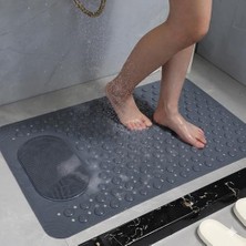 Larskas Antrasit Gri Kaymaz Banyo Paspası - 35X69 cm Vantuzlu Duş Matı, Ayak Masajlı ve Temizleme Dokulu, Antibakteriyel ve Tahliye Delikli Küvet Içi Paspas