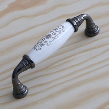 Larskas BADEM10 Gerçek Porselen Beyaz Füme 96 mm Kulp Mobilya Mutfak Kulplar Dolap Dolabı Kapak Kulpu Çekmece Kulbu