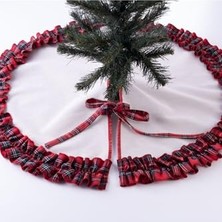 Larskas Fırfırlı Yılbaşı Çam Ağacı Örtüsü, Pamuklu Ekose ve Naturel 60 cm Karışık