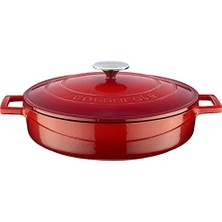 Larskas Lava Metal Döküm Çok Amaçlı Yayvan Tencere, Trendy, 28 Cm, 3.51 L Hacim, Kırmızı