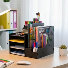 Larskas Boxy A4 Evrak Rafı Masaüstü Çok Amaçlı Organizer, Masaüstü Dosyalık Kalemlik (Siyah)