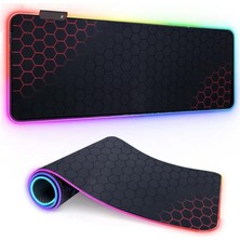 Larskas Büyük Oyuncu Rgb Mousepad ve Klavye Pad Kırmızı Altıgen Desenli Red Hex Tasarım Işıklı 70CM x 30CM Mouse Pad