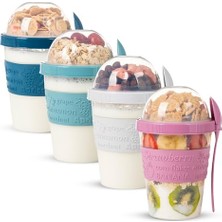 Larskas Renkli Take And Go Kaşıklı Hazneli Meyveli Yoğurt Kabı Piknik Iş Atıştırmalık Diyet Müsli Granola Süt Bardağı (4'lü Set 2)