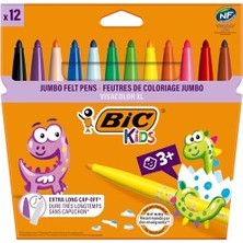 Larskas Bıc Kids Visa Color Xl Keçeli Boya Kalemi 12 Renk, Su Bazlı Mürekkep, Kolayca Çoğu Kumaştan Çıkar, 3 Yaş ve Üzeri Çocuklar Için Ideal