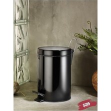 Larskas Sas Haus Banyo Tuvalet Balkon Mutfak, Siyah Renkli Pedallı Metal Çöp Kovası 5 Litre